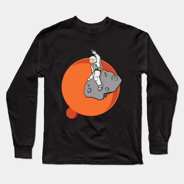 Astronaut Riding an Asteroid Long Sleeve T-Shirt by Huhnerdieb Apparel